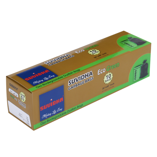 Suvidha Eco Green Garbage Bags Jumbo Size - 60 Rolls Carton (10 Bags per Roll)
