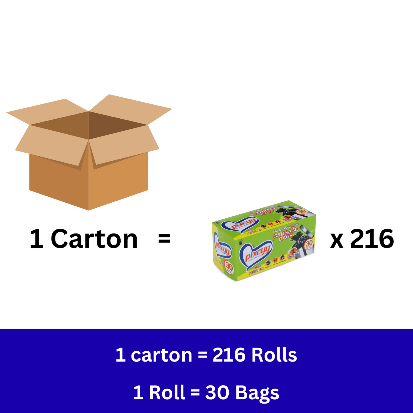 Pixcyy Premium Garbage Bags - Medium Size (Pack of 216 Rolls)