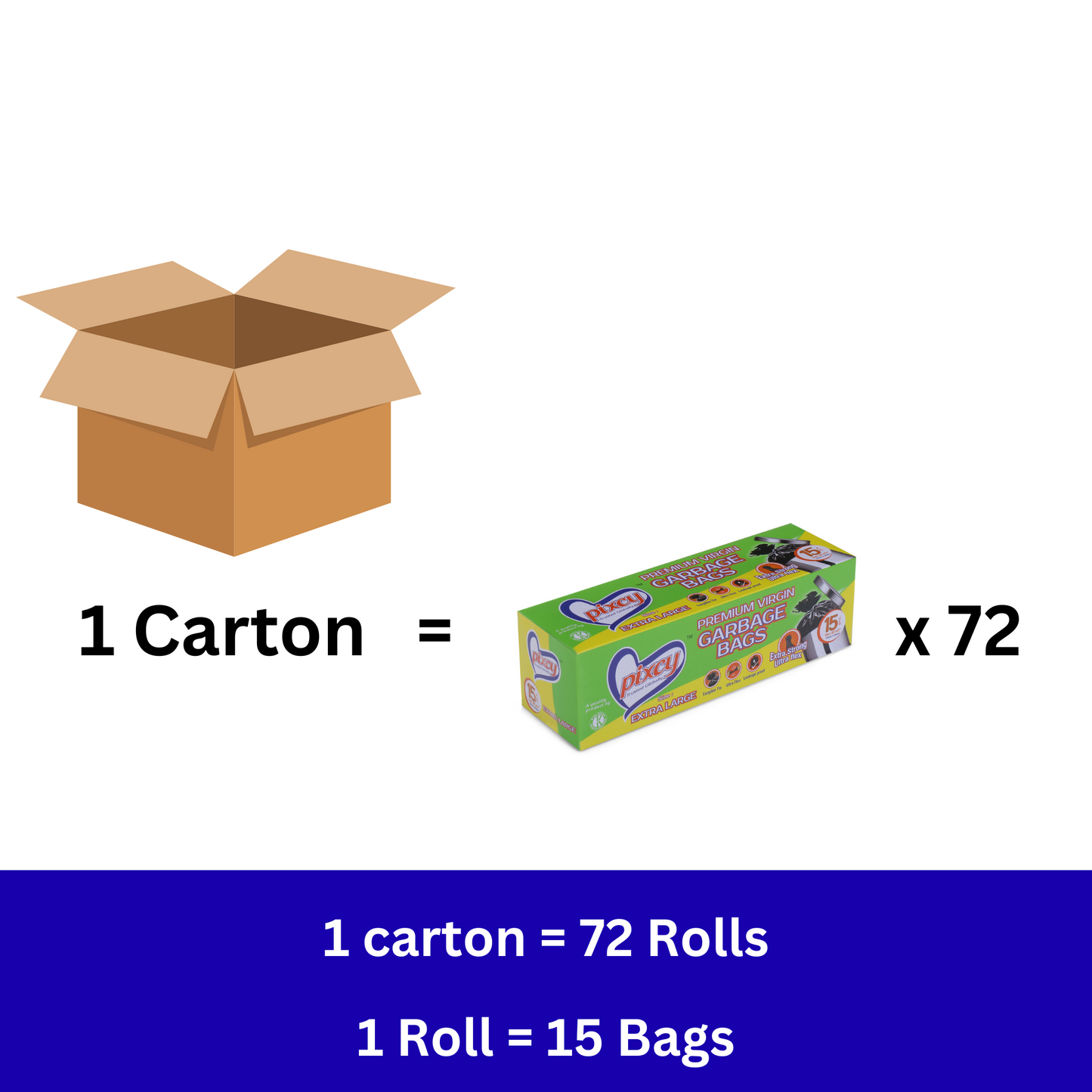 Pixcyy Premium Garbage Bags - Extra Large Size (Pack of 72 Rolls)