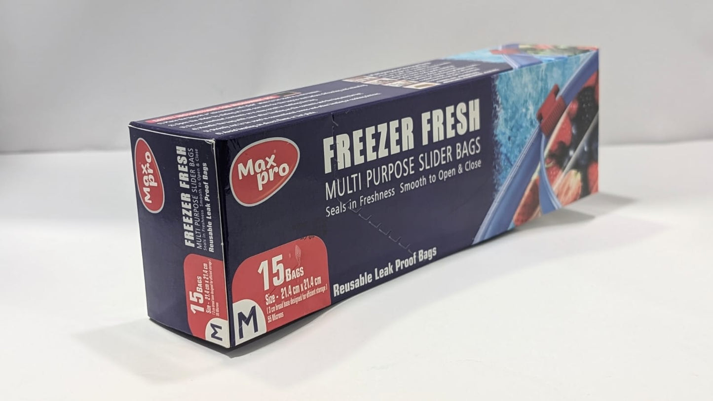 MaxPro Freezer Fresh Storage Slider Bags - Medium (Carton of 50)