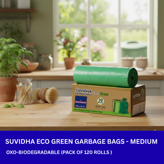 Suvidha Eco Green Garbage Bags Medium Size - 120 Rolls Carton (30 Bags per Roll)