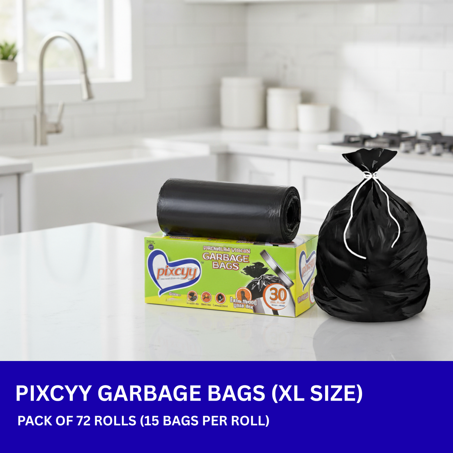 Pixcyy Premium Garbage Bags -  Extra Large Size (Pack of 72  Rolls)
