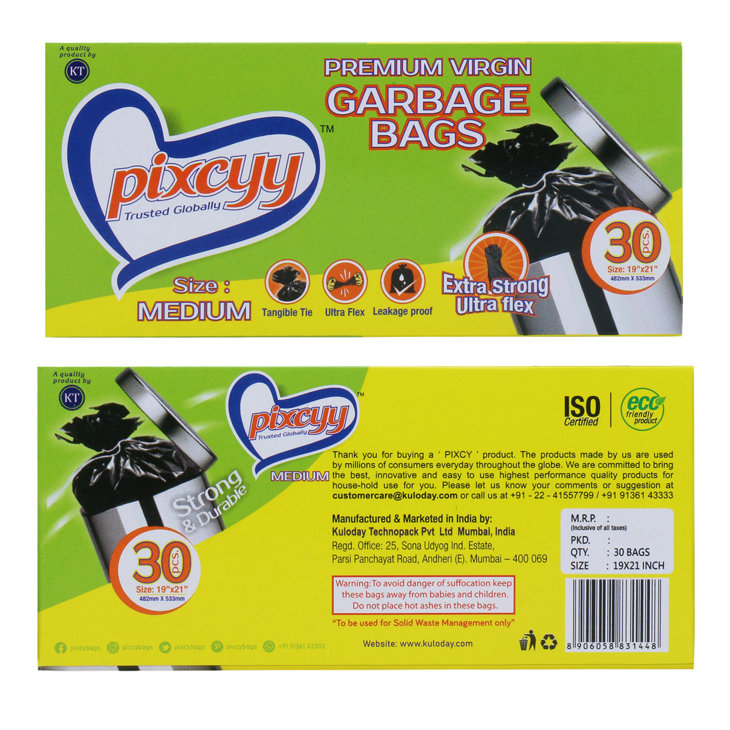 Pixcyy Premium Garbage Bags - Medium Size (Pack of 216 Rolls)