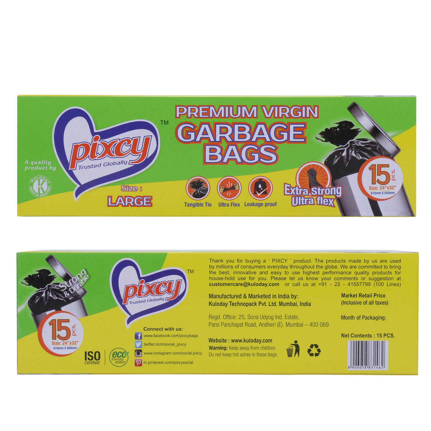Pixcyy Premium Garbage Bags -  Large Size (Pack of 192 Rolls)