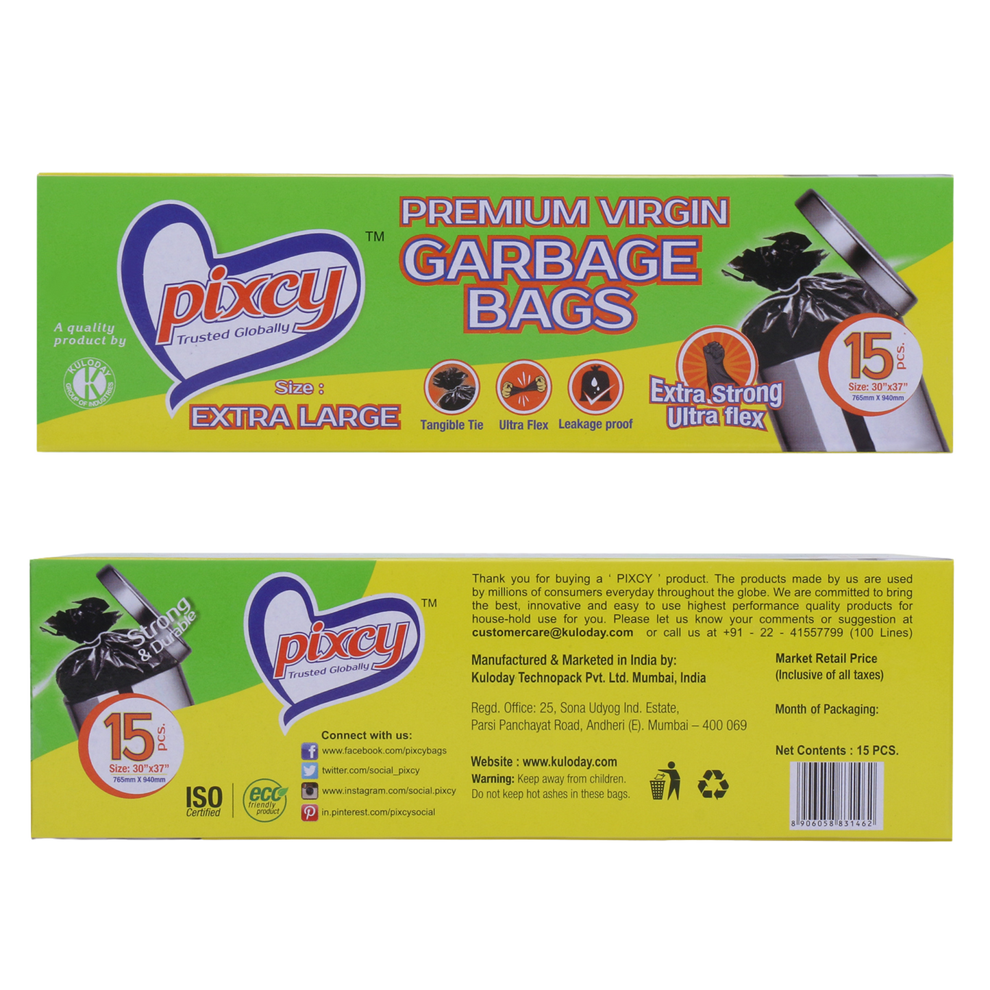 Pixcyy Premium Garbage Bags -  Extra Large Size (Pack of 72  Rolls)