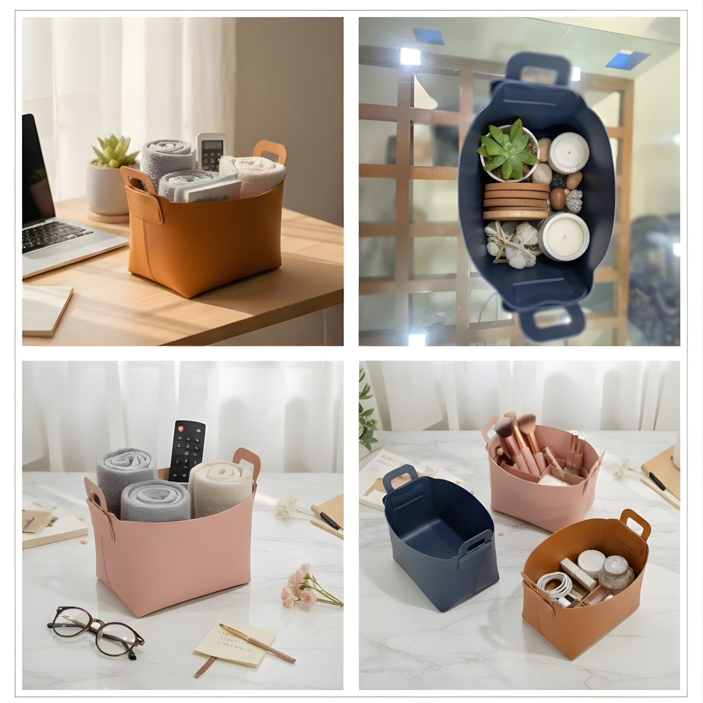 Leather Foldable Storage Basket - Pack of 6