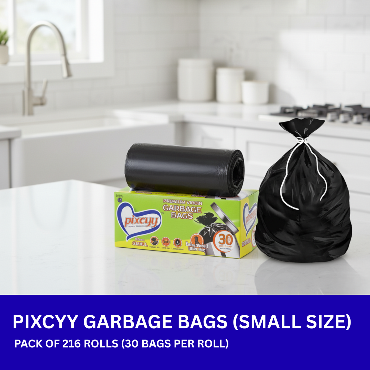 Pixcyy Premium Garbage Bags - Small Size (Pack of 216 Rolls)