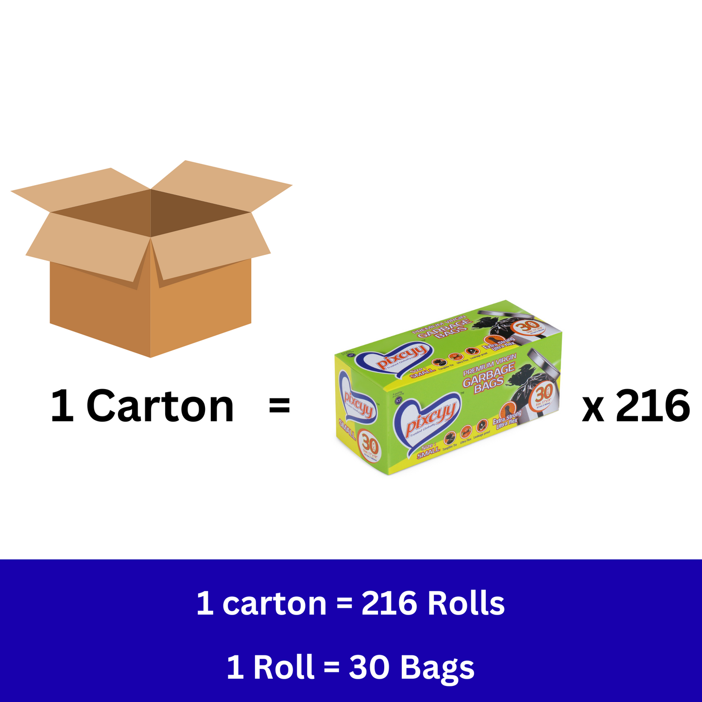Pixcyy Premium Garbage Bags - Small Size (Pack of 216 Rolls)