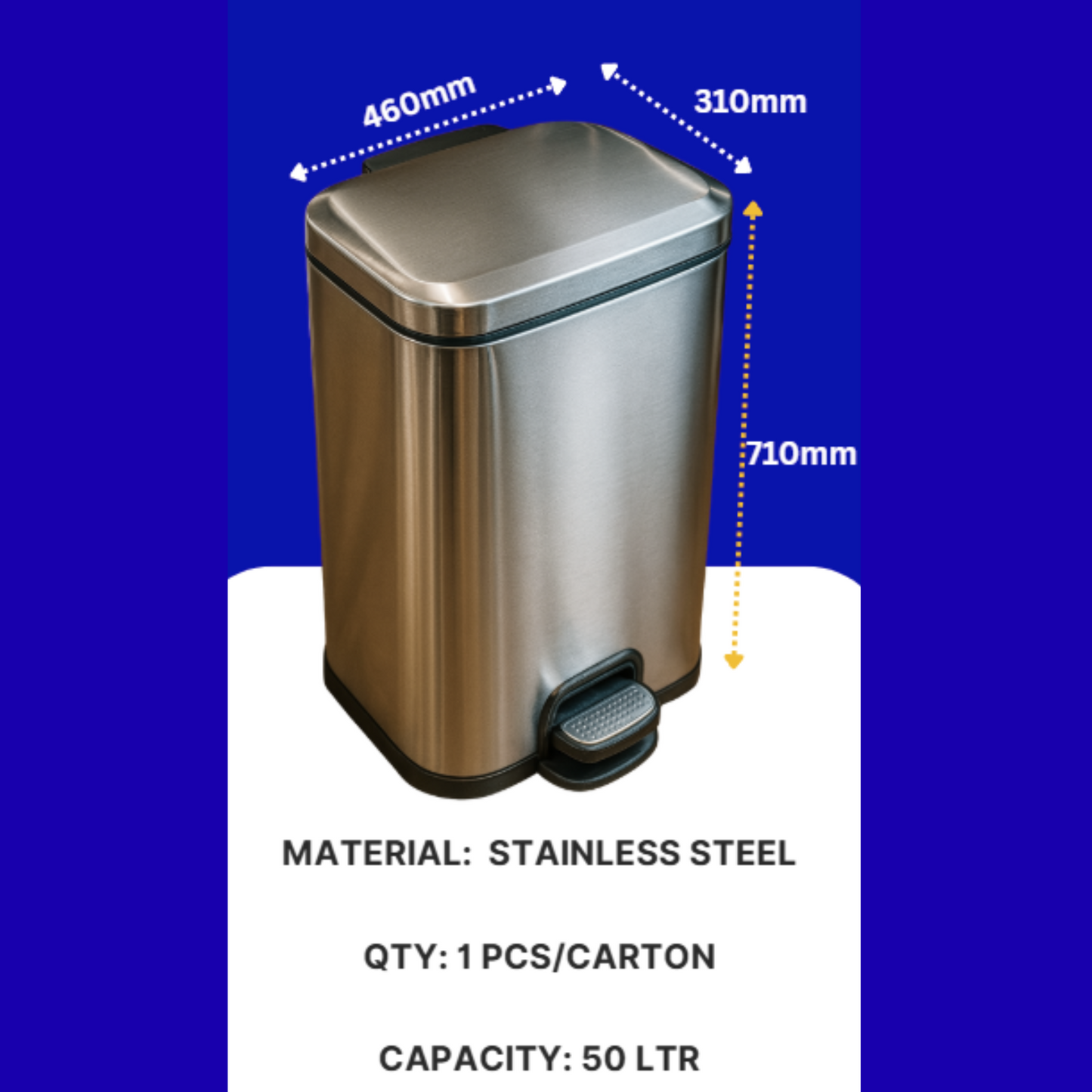 Stainless Steel Pedal Bin -  50L