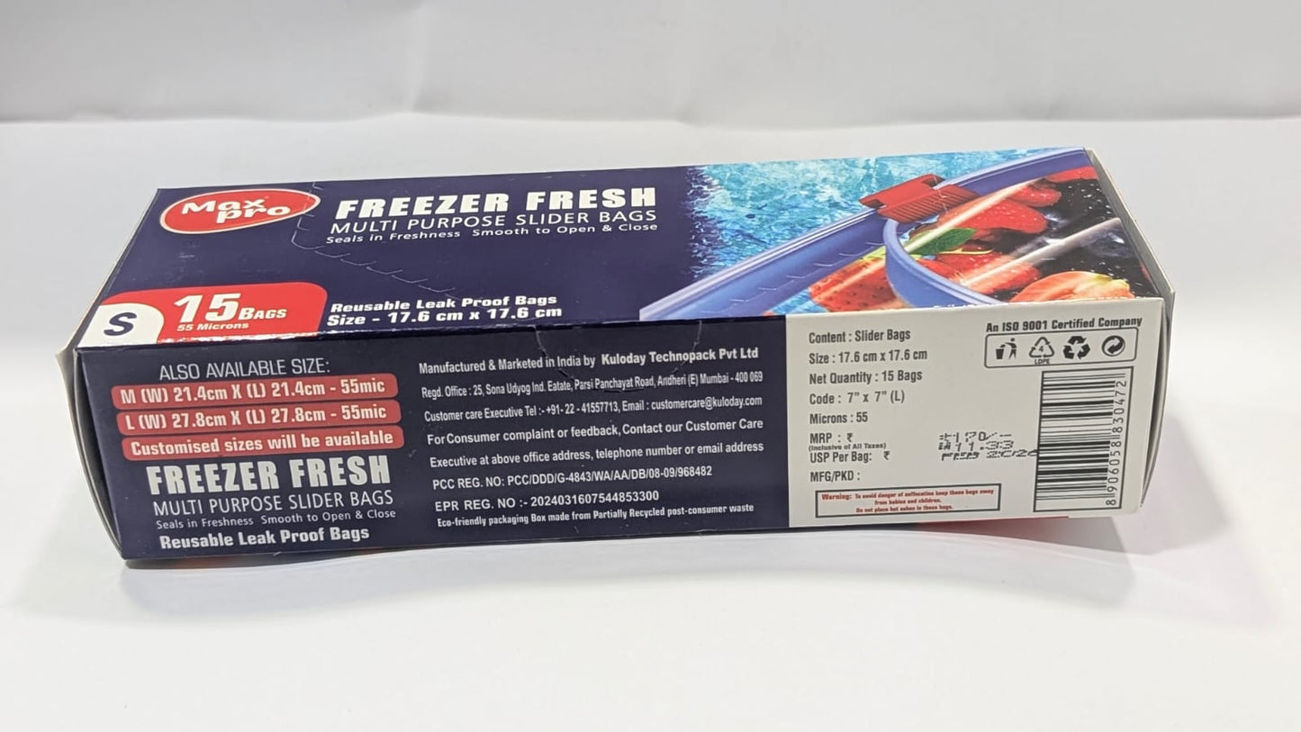MaxPro Freezer Fresh Storage Slider Bags - Small (Carton of 50)