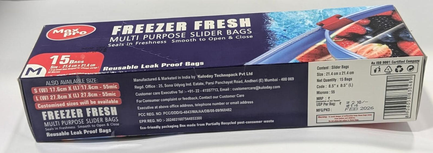 MaxPro Freezer Fresh Storage Slider Bags - Medium (Carton of 50)
