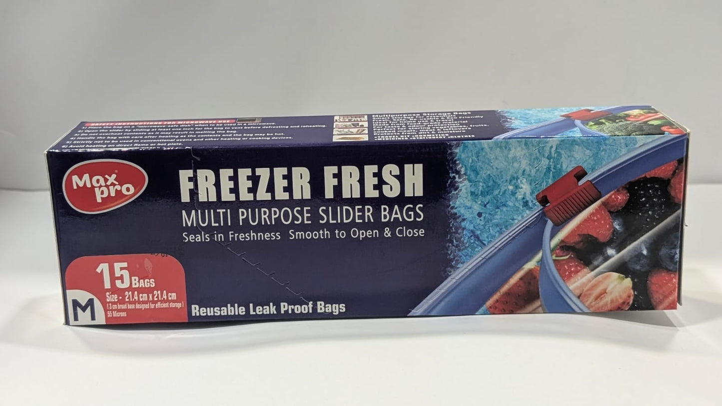 MaxPro Freezer Fresh Storage Slider Bags - Medium (Carton of 50)
